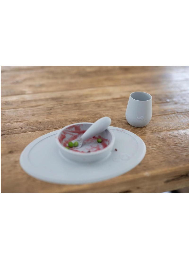First Food Set Pewter 100% Silicone Suction Bowl With Built In Placemat Training Cup And Spoons
