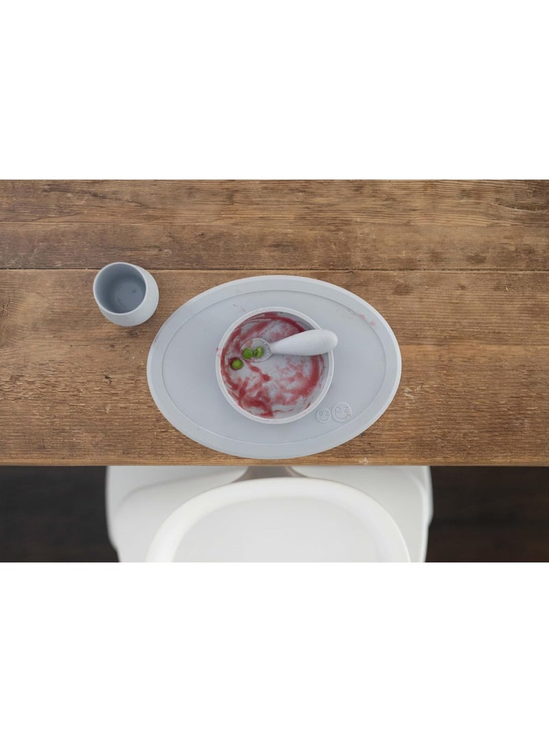 First Food Set Pewter 100% Silicone Suction Bowl With Built In Placemat Training Cup And Spoons
