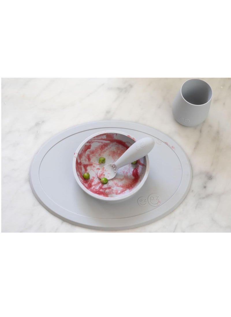 First Food Set Pewter 100% Silicone Suction Bowl With Built In Placemat Training Cup And Spoons