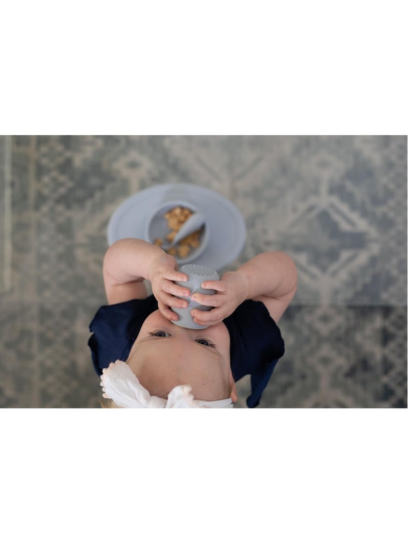 First Food Set Pewter 100% Silicone Suction Bowl With Built In Placemat Training Cup And Spoons
