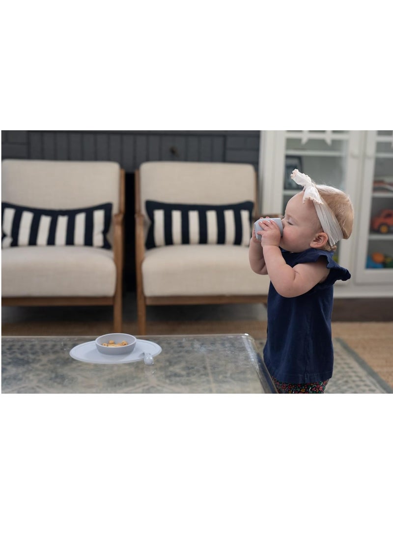 First Food Set Pewter 100% Silicone Suction Bowl With Built In Placemat Training Cup And Spoons