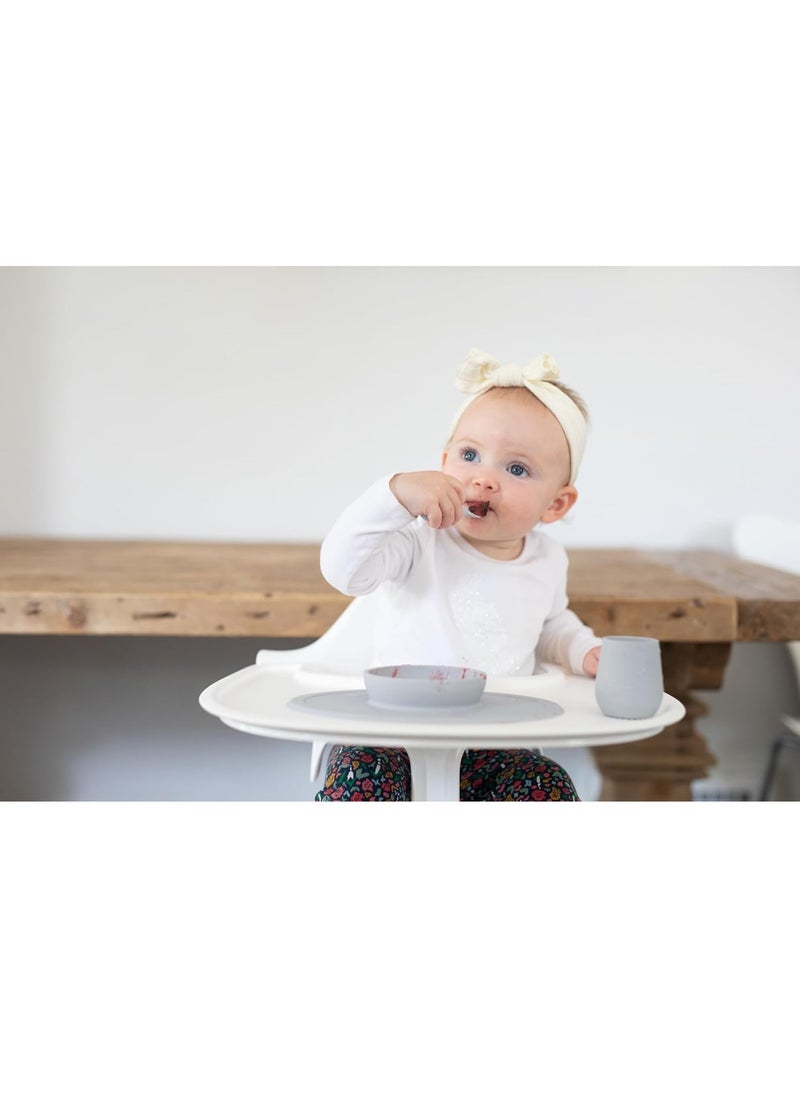 First Food Set Pewter 100% Silicone Suction Bowl With Built In Placemat Training Cup And Spoons