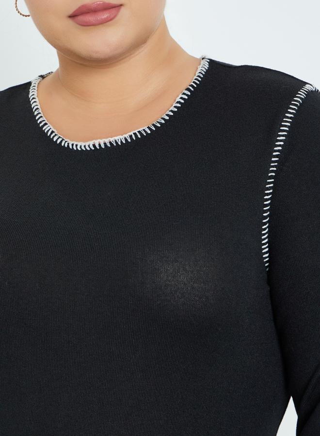 Styli Plus Size Knit Top with Contrast Stitching - Image 4