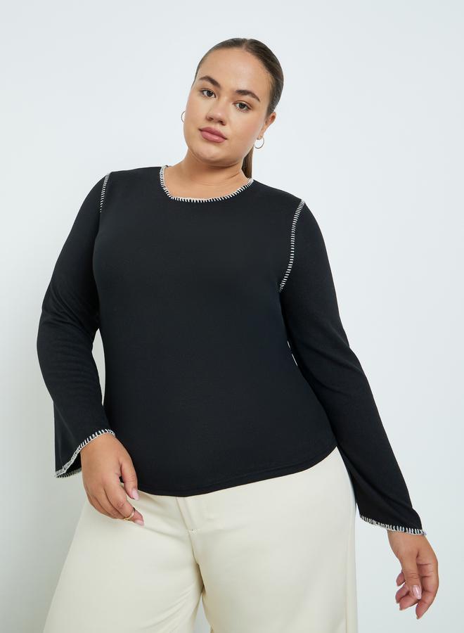 Styli Plus Size Knit Top with Contrast Stitching - Image 3