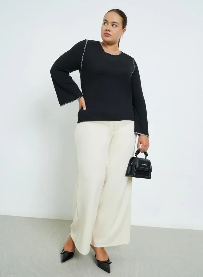 Styli Plus Size Knit Top with Contrast Stitching