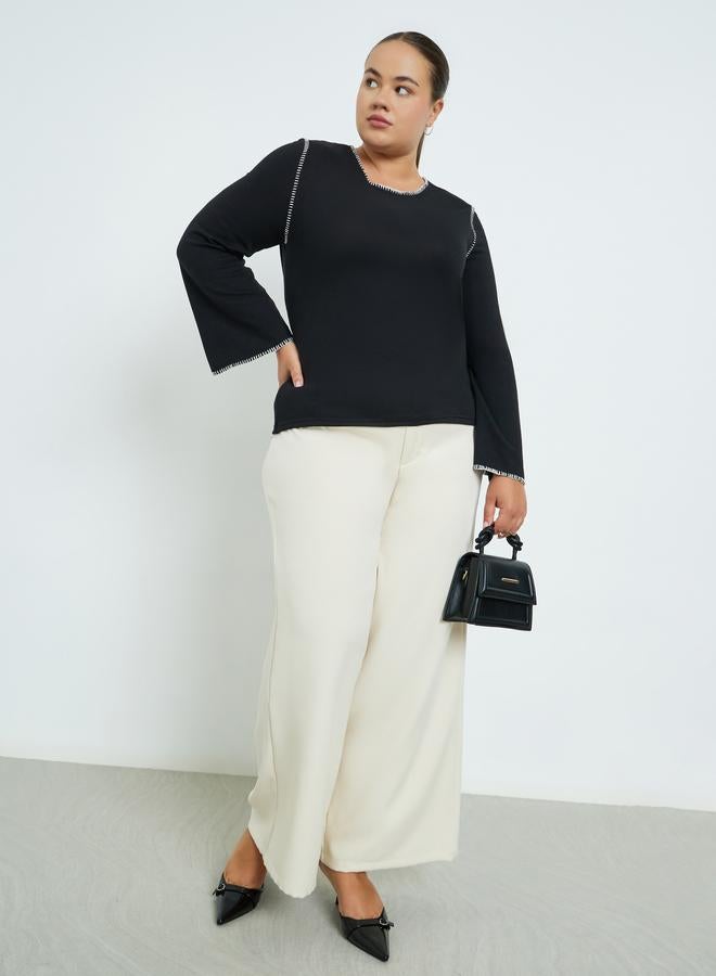 Styli Plus Size Knit Top with Contrast Stitching - Image 2