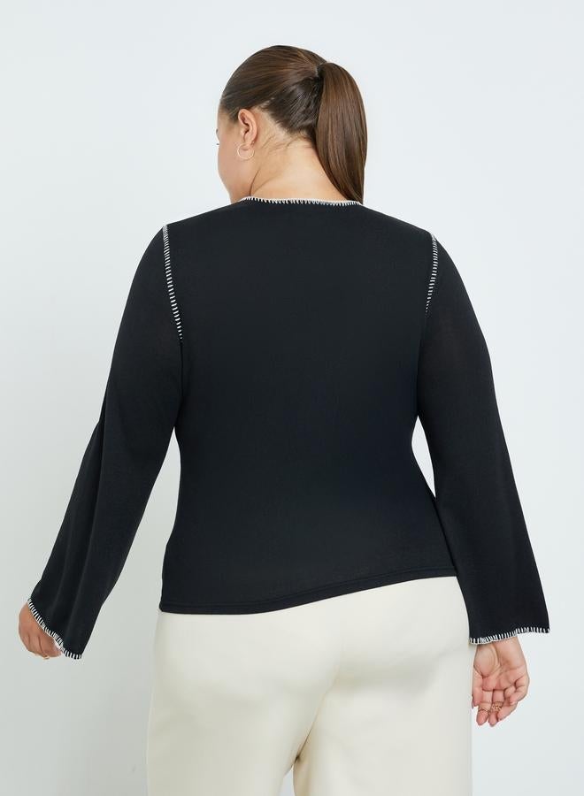 Styli Plus Size Knit Top with Contrast Stitching - Image 5