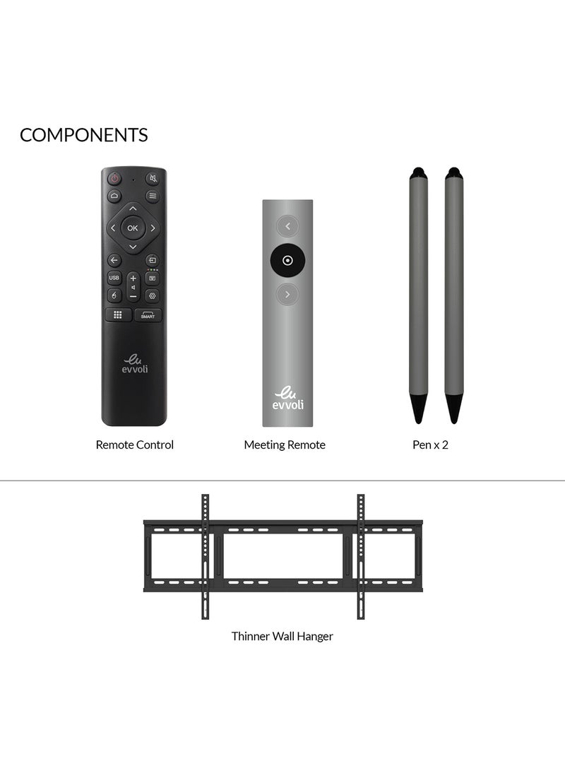 evvoli Interactive Smart Display 4K UHD, 75 Inches LED wtih Stand, Android13, 40 Points, 10M Laser Distance 75EVID60X+Stand Black - Image 3