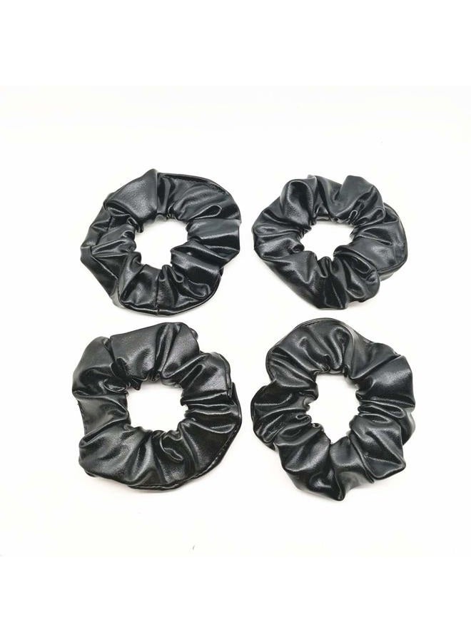CONOFA 4 Pack Hair Elastics Scrunchies waterproof Faux Leather Scrunchy Bobbles Soft Elegant Elastic Hair Bands Hair Ties stage performance (Black) - Image 1