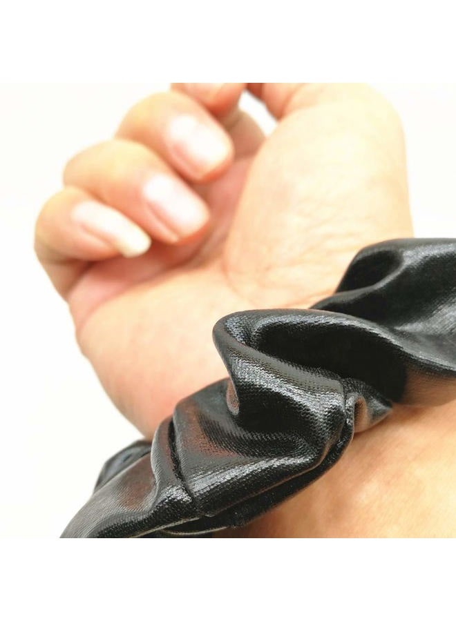 CONOFA 4 Pack Hair Elastics Scrunchies waterproof Faux Leather Scrunchy Bobbles Soft Elegant Elastic Hair Bands Hair Ties stage performance (Black) - Image 4