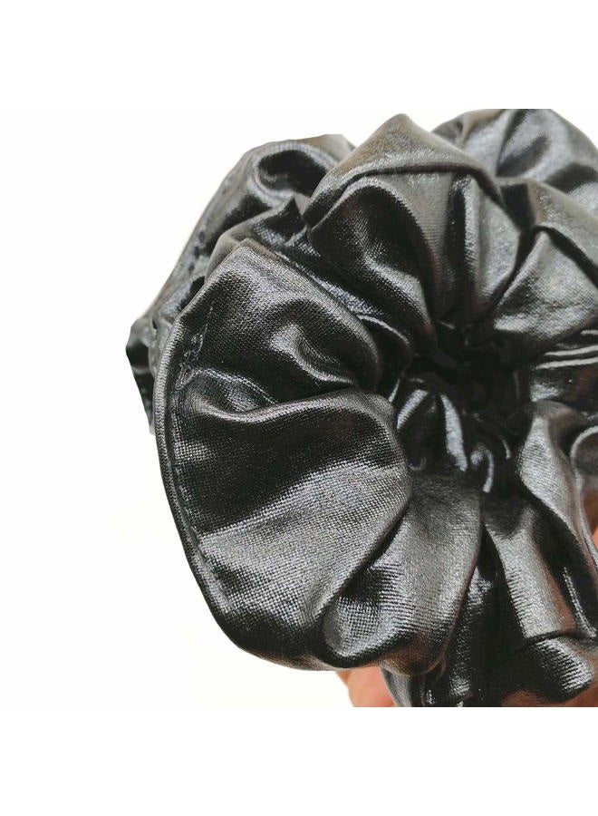 CONOFA 4 Pack Hair Elastics Scrunchies waterproof Faux Leather Scrunchy Bobbles Soft Elegant Elastic Hair Bands Hair Ties stage performance (Black) - Image 2