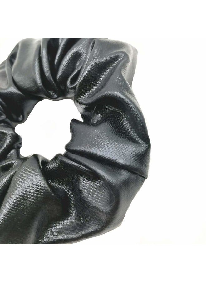 CONOFA 4 Pack Hair Elastics Scrunchies waterproof Faux Leather Scrunchy Bobbles Soft Elegant Elastic Hair Bands Hair Ties stage performance (Black) - Image 3