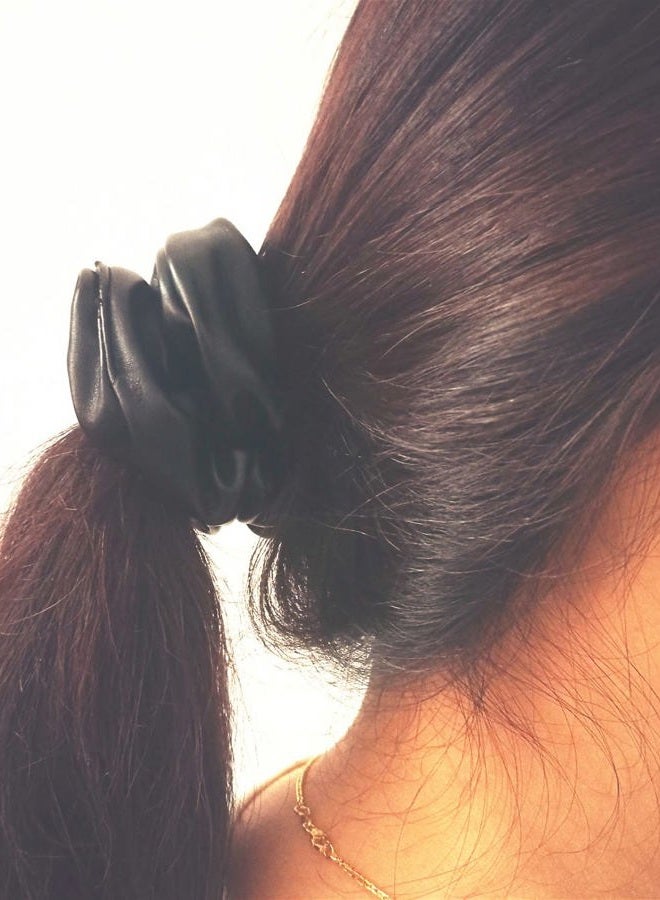 CONOFA 4 Pack Hair Elastics Scrunchies waterproof Faux Leather Scrunchy Bobbles Soft Elegant Elastic Hair Bands Hair Ties stage performance (Black) - Image 5