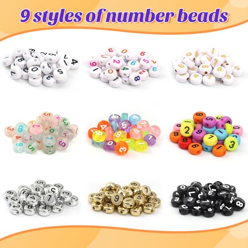 Blingfun 900pcs Number Beads for Bracelets，9 Colors 0-9 Number DIY Jewelry Making Bracelet Necklace Keychain Crafts Making 7x4mm - Image 2