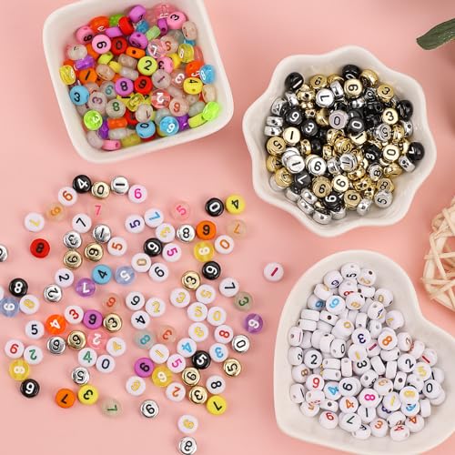 Blingfun 900pcs Number Beads for Bracelets，9 Colors 0-9 Number DIY Jewelry Making Bracelet Necklace Keychain Crafts Making 7x4mm - Image 5
