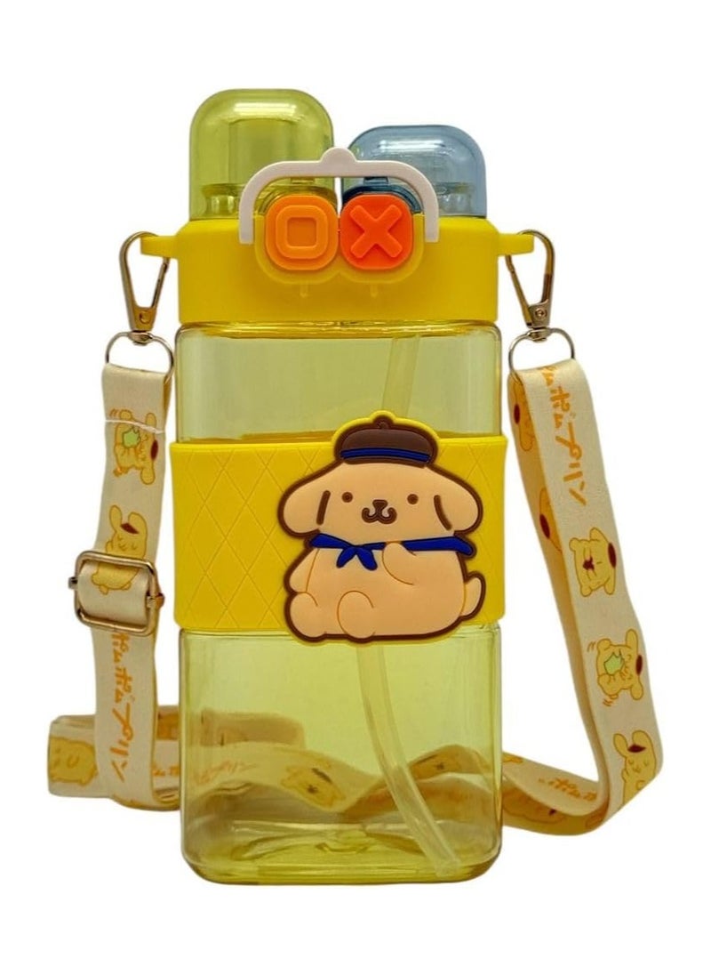 QSHOP QSHOP® Kids School Water Bottle 2 in 1 Straw & Light Wide Capacity  Cartoon Square Drinking Cup with Binoculars for Students - Double Cup Leak Proof Safe Lid  - Image 1