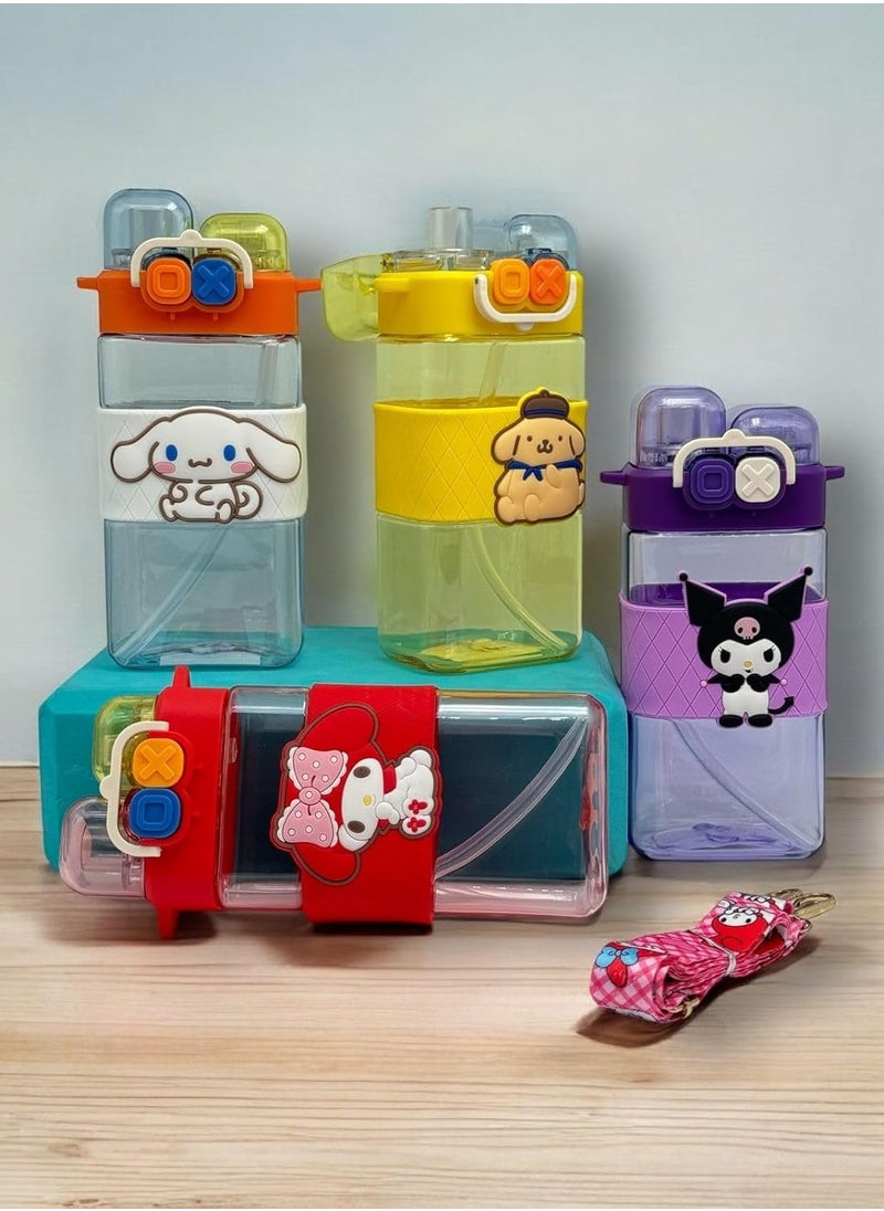 QSHOP QSHOP® Kids School Water Bottle 2 in 1 Straw & Light Wide Capacity  Cartoon Square Drinking Cup with Binoculars for Students - Double Cup Leak Proof Safe Lid  - Image 3