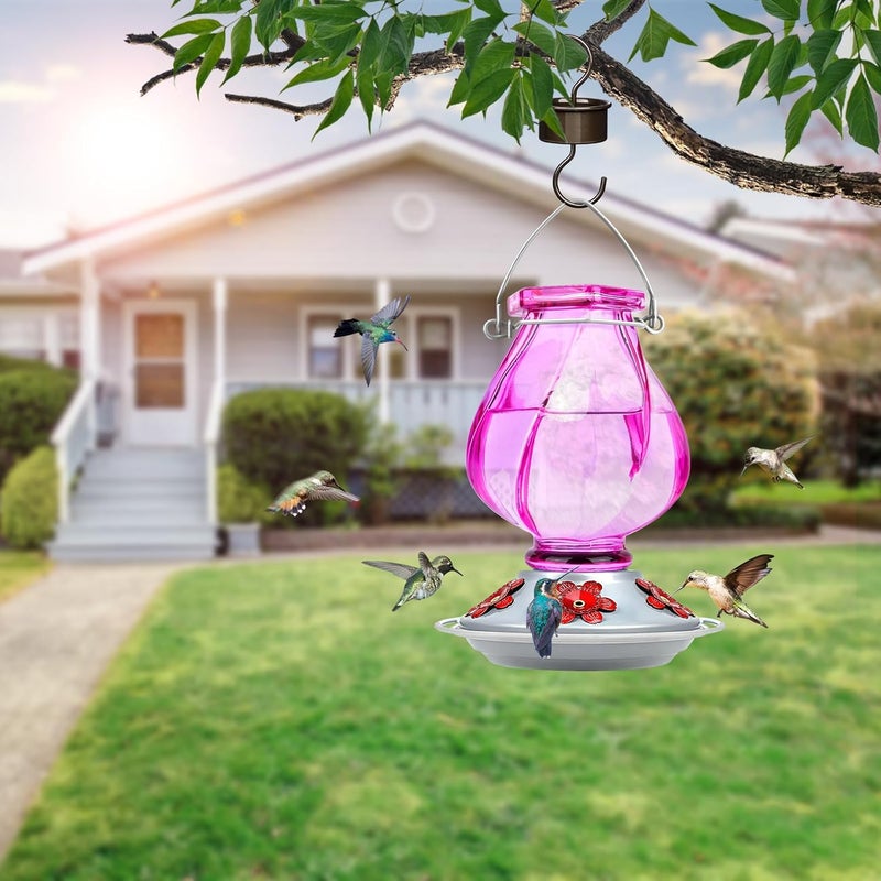 BOLITE Hummingbird Feeder, BOLITE Glass Hummingbird Feeders for Outdoors Hanging, with Ant Moat and Five Feeding Ports, 22 Ounces, Leak Proof, Purple Bottle - Image 2