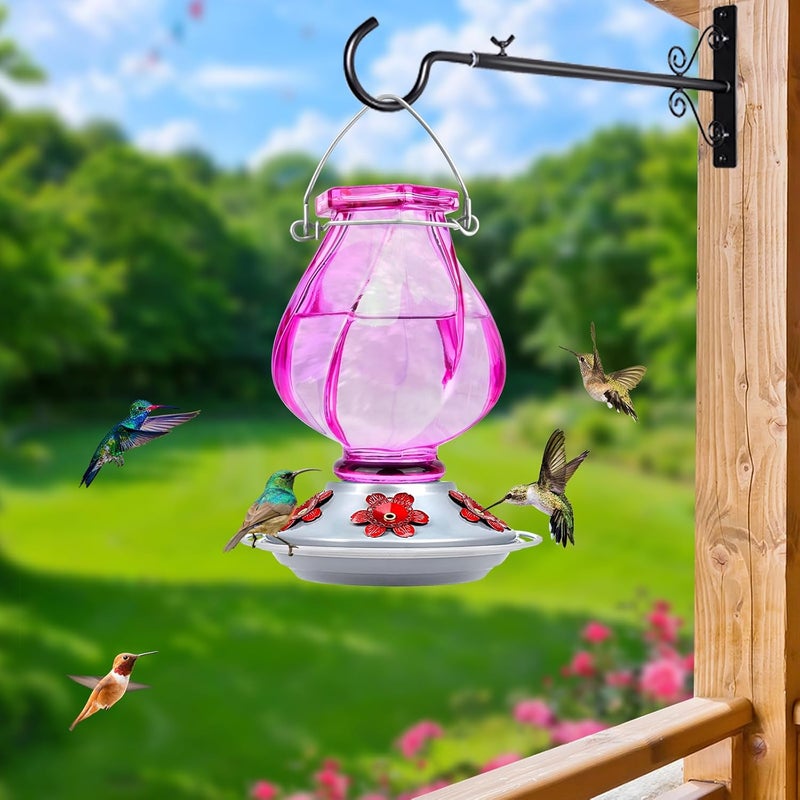 BOLITE Hummingbird Feeder, BOLITE Glass Hummingbird Feeders for Outdoors Hanging, with Ant Moat and Five Feeding Ports, 22 Ounces, Leak Proof, Purple Bottle - Image 4