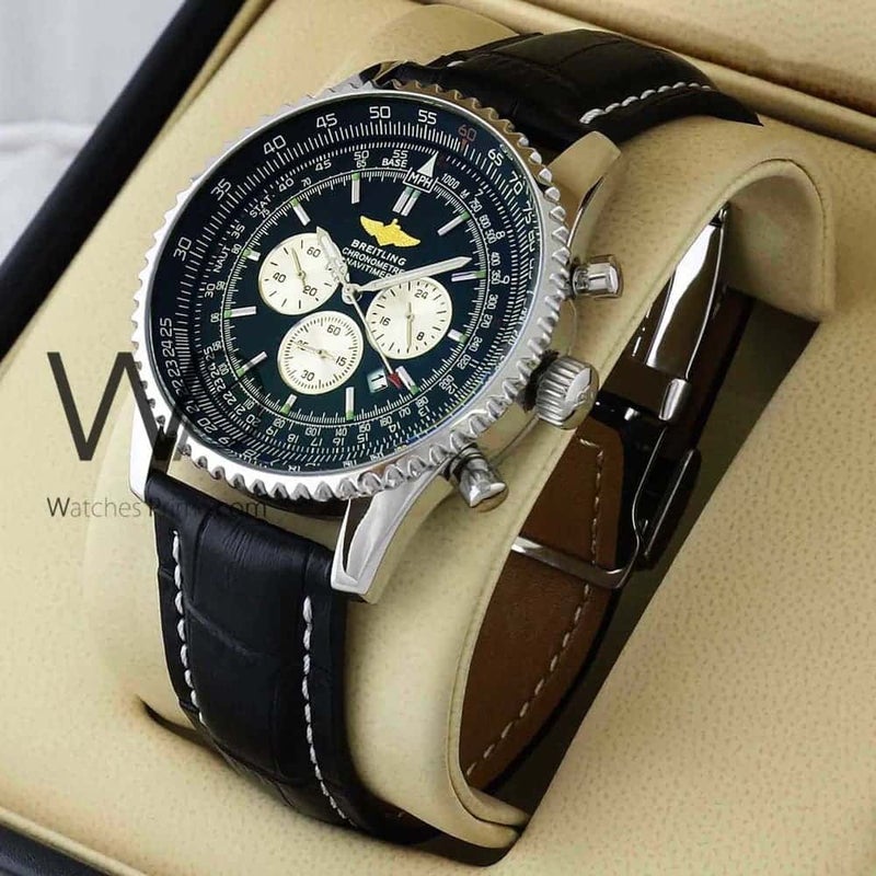 Breitling Chronograph for Men Black Watch with Black Leather strap