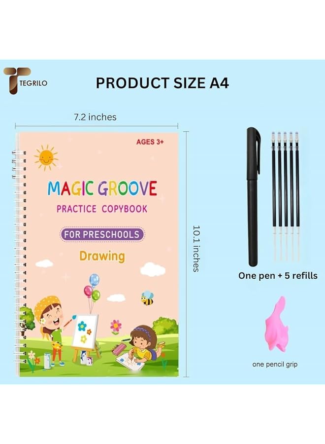 erorex Handwriting Copybook Magic Calligraphy Practice Book For Kids Reusable Tracing Practice Kit. Included Easy Grip Pen And Refill 4 Books - Image 2