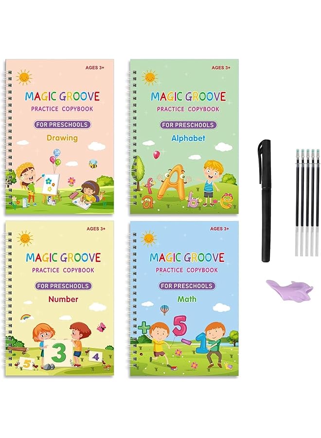 erorex Handwriting Copybook Magic Calligraphy Practice Book For Kids Reusable Tracing Practice Kit. Included Easy Grip Pen And Refill 4 Books - Image 1