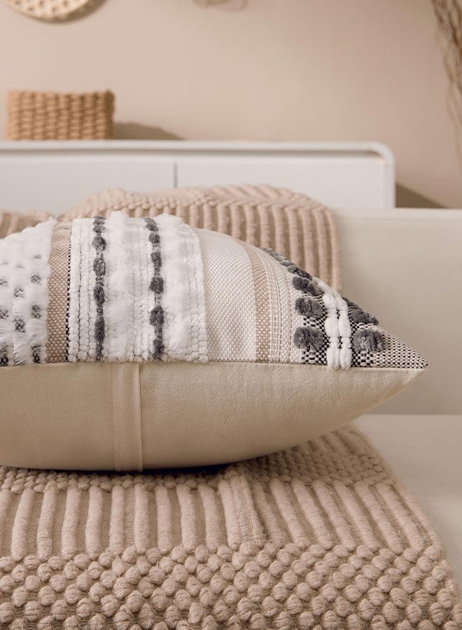 KOOLIFE Boho Chenille Tufted Couch Throw Pillow Covers 18x18 Inch Set of 2 Farmhouse Striped Decorative Pillow Covers Accent Neutral Square Pillowcase Grey Cushion Covers for Livingroom Sofa Bed - Image 4