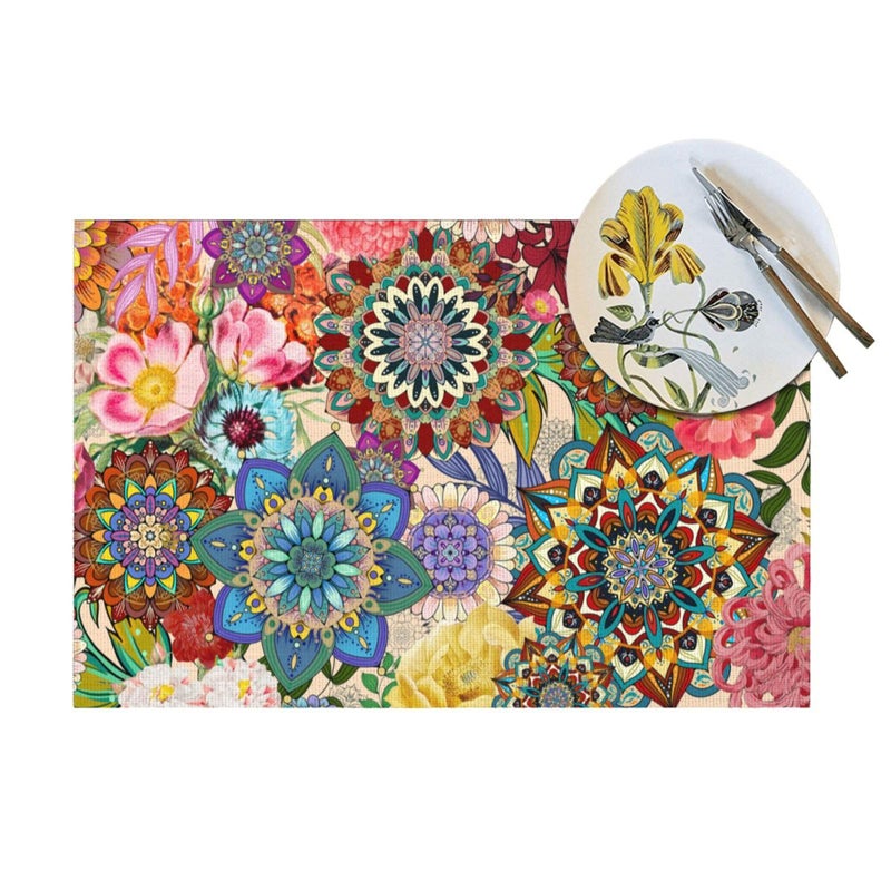LANAIQO Boho Floral Placemats Set of 4, Colorful Flowers Decorative Dining Table Mats 12"x18", Washable Place Mat for Kitchen Dining Holiday Party Home Decor, House Warming Gifts for New Home Women - Image 5