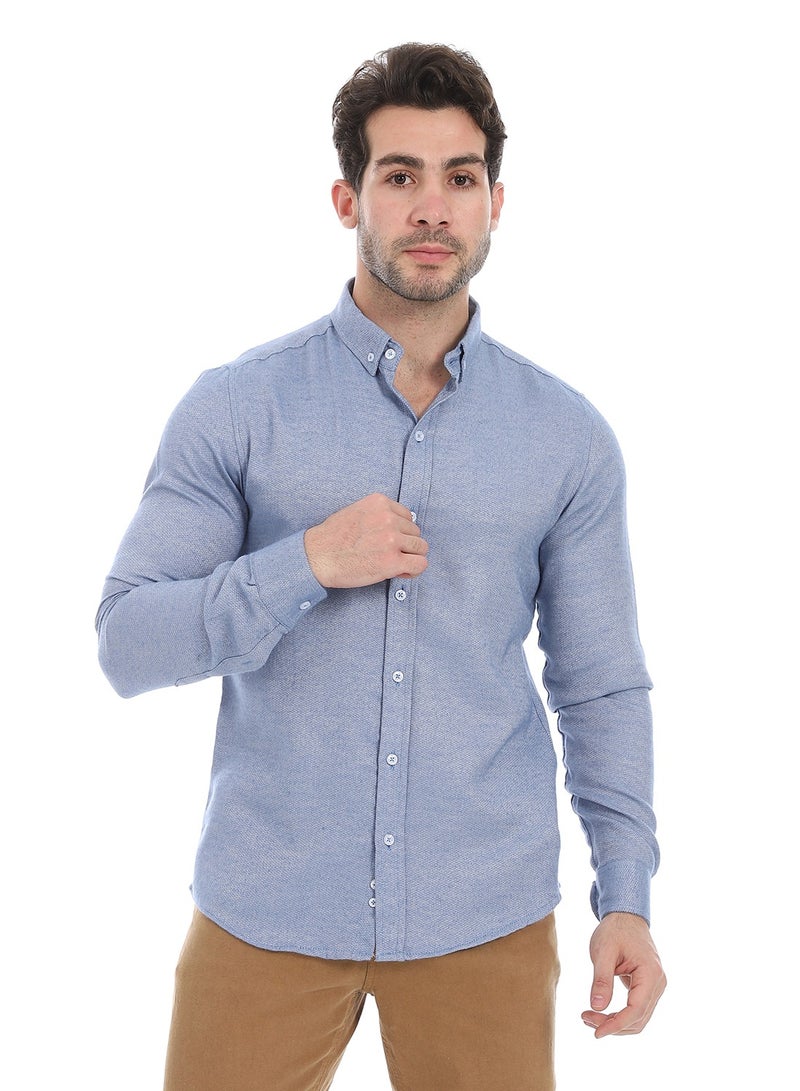 Andora Classic Heather Cotton Long Sleeve Shirt_Stone Blue - Image 1