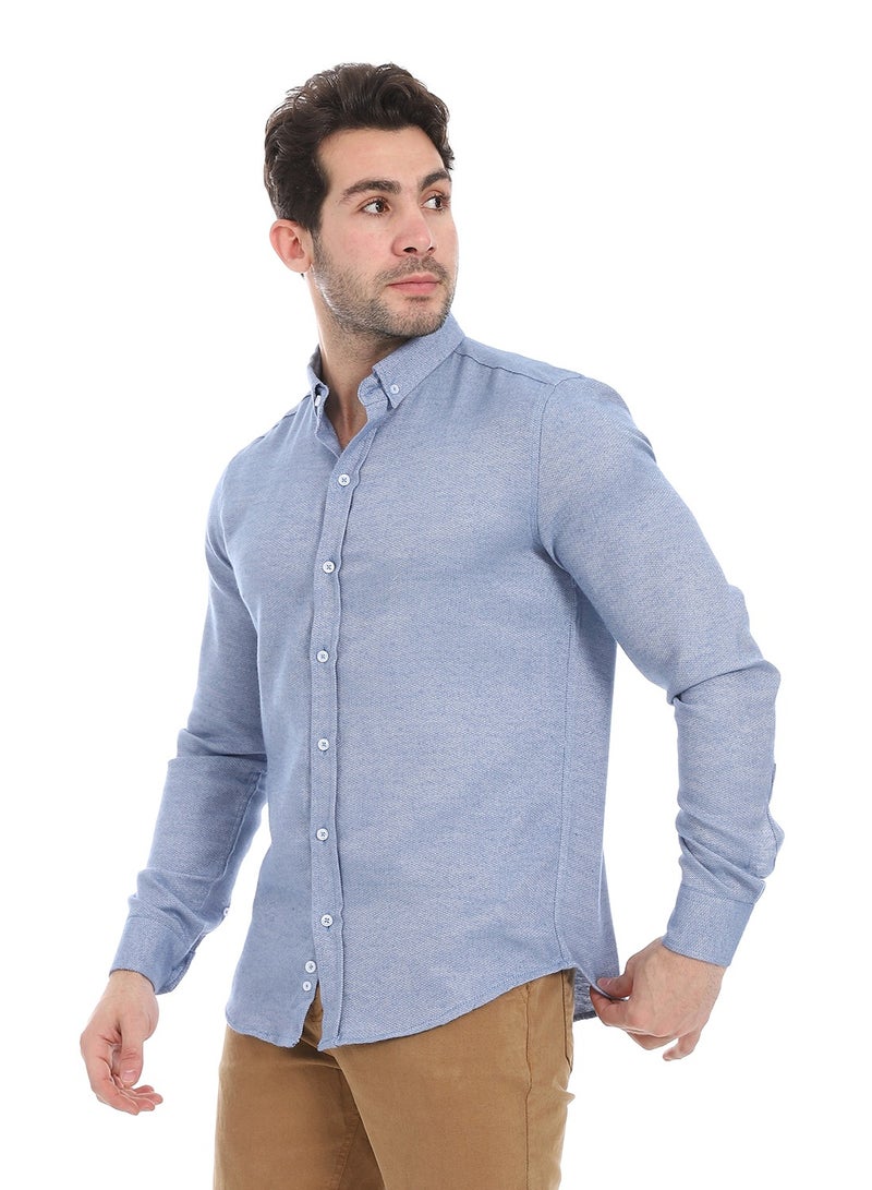Andora Classic Heather Cotton Long Sleeve Shirt_Stone Blue - Image 2