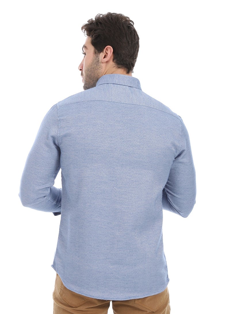 Andora Classic Heather Cotton Long Sleeve Shirt_Stone Blue - Image 3