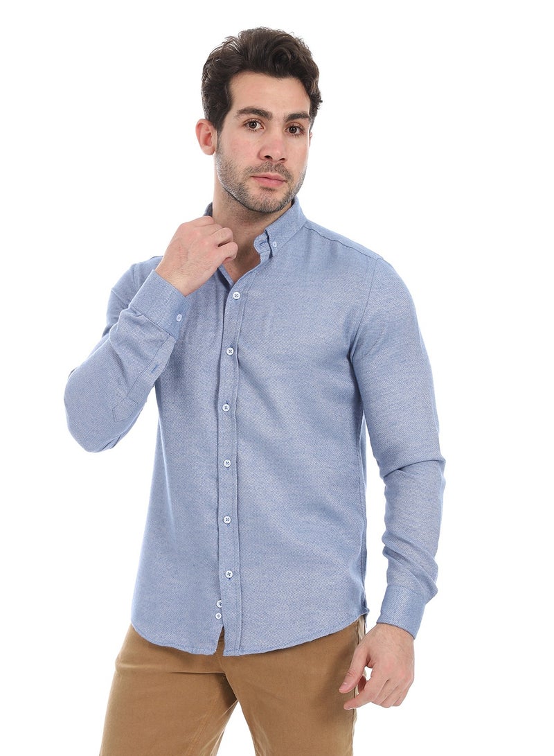 Andora Classic Heather Cotton Long Sleeve Shirt_Stone Blue - Image 4