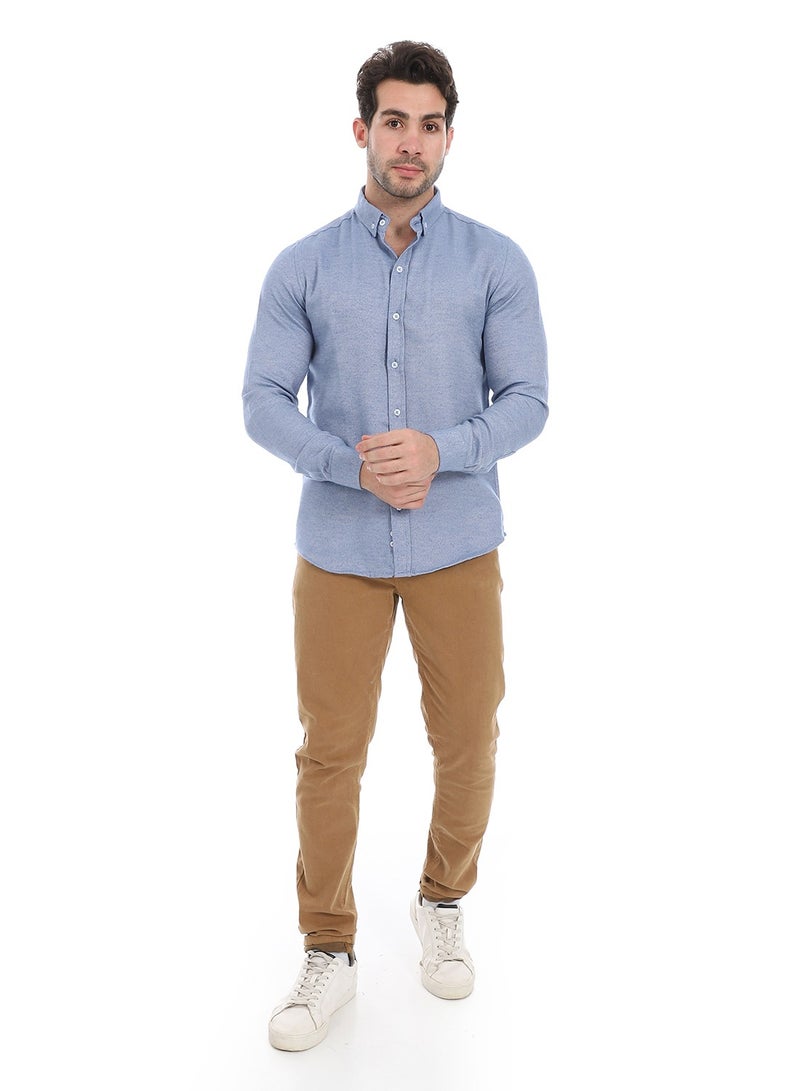 Andora Classic Heather Cotton Long Sleeve Shirt_Stone Blue - Image 5