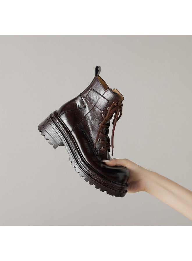 AME High-quality Textured Martin Boots 2025 Retro Hand-scratch Pattern Lace-up Ankle Boots For Women, Slimming And Stylish - Image 5