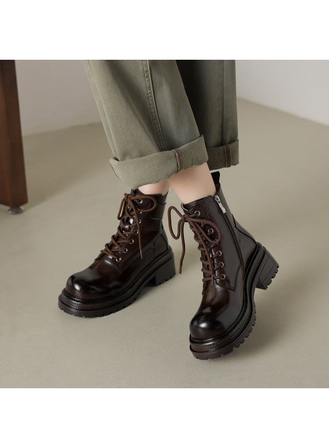 AME High-quality Textured Martin Boots 2025 Retro Hand-scratch Pattern Lace-up Ankle Boots For Women, Slimming And Stylish - Image 2