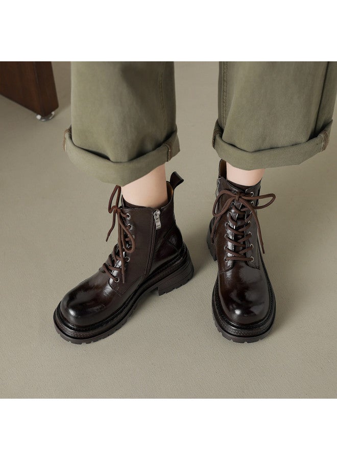 AME High-quality Textured Martin Boots 2025 Retro Hand-scratch Pattern Lace-up Ankle Boots For Women, Slimming And Stylish - Image 4