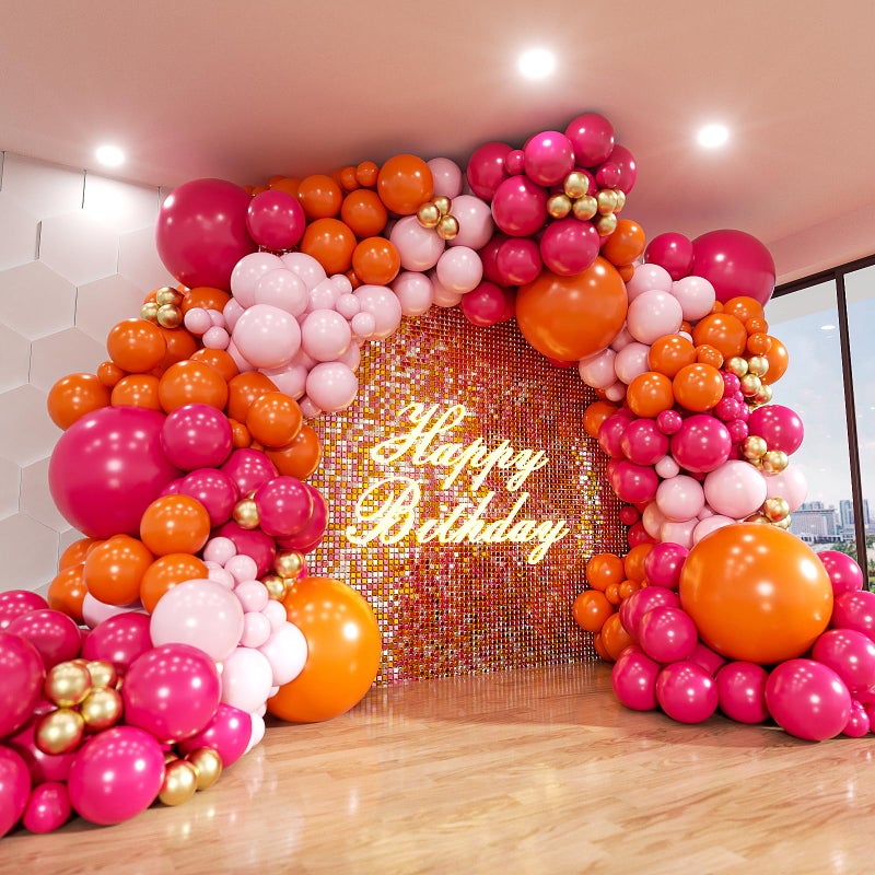 Pink and Orange Balloon Arch Kit ADOINBY 161Pcs Hot Pink Orange Metallic Gold Latex Balloon Garland kit 18 12 10 5 Inch Different Size Balloons for Birthday Baby Shower Wedding Party Decorations