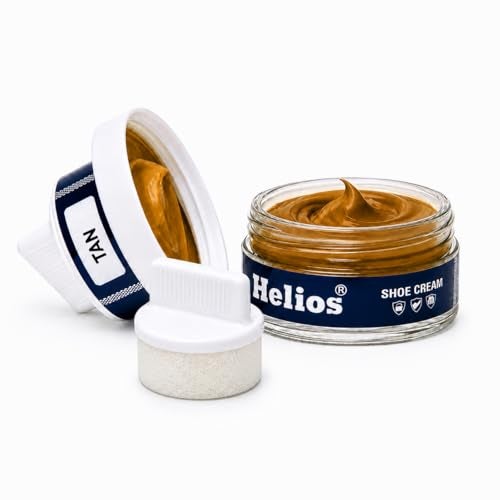 Helios shoe cream with applicator | Shoe Polish for Leather | Boot, Purse, Belt, Handbag, Jacket | Leather Conditioner | 48 GM(Tan) - Image 1
