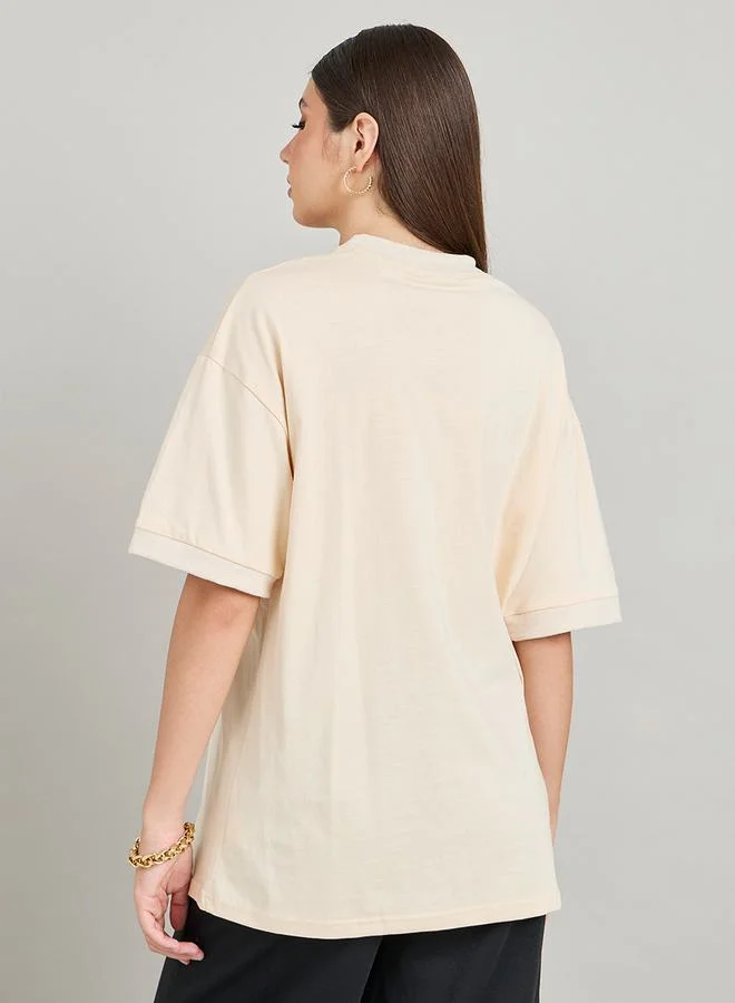 Styli Oversized Drop Shoulder High Neck T-Shirt