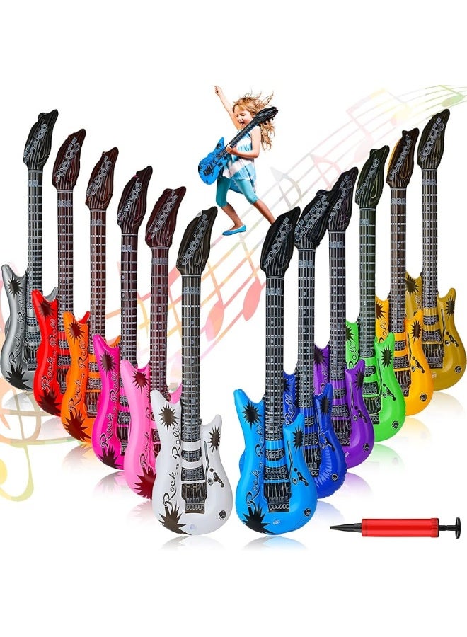 Tatuo 12 Pieces Inflatable Guitar Blow up Guitar Assorted Colors Inflatable Fake Party Prop Guitar Inflatable Rock Star Electric Guitars for 80s 90s Themed Carnival Birthday 36 Inch - Image 1