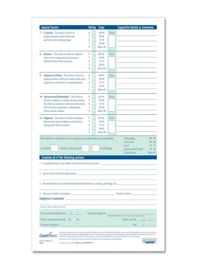 ComplyRight Performance Appraisal Form | 8-1/2” x 11” | HR & Employee Management | 50 Pack - Image 2