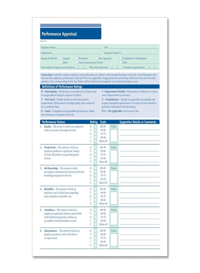 ComplyRight Performance Appraisal Form | 8-1/2” x 11” | HR & Employee Management | 50 Pack - Image 1