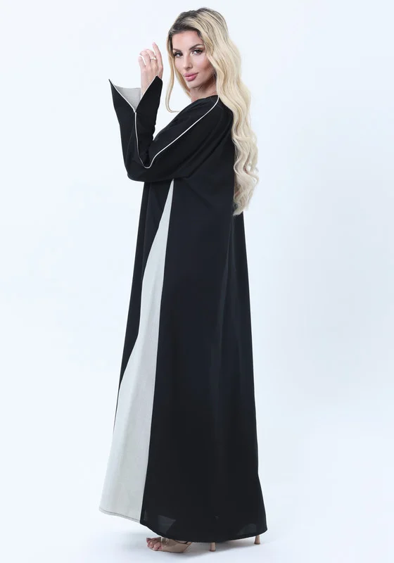 MSquare Fashion Two-Tone Colorblock  Melange Abaya with Contrast Piping and Slit Sleeves comes with Headscarf