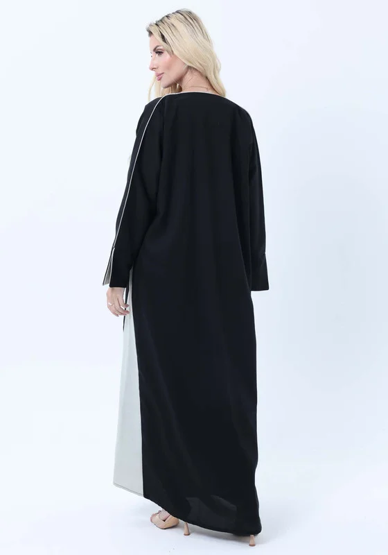 MSquare Fashion Two-Tone Colorblock  Melange Abaya with Contrast Piping and Slit Sleeves comes with Headscarf