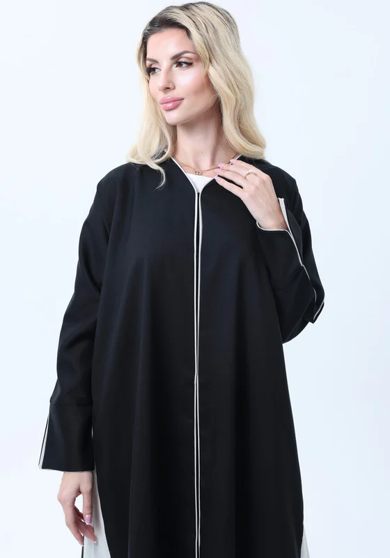 MSquare Fashion Two-Tone Colorblock  Melange Abaya with Contrast Piping and Slit Sleeves comes with Headscarf