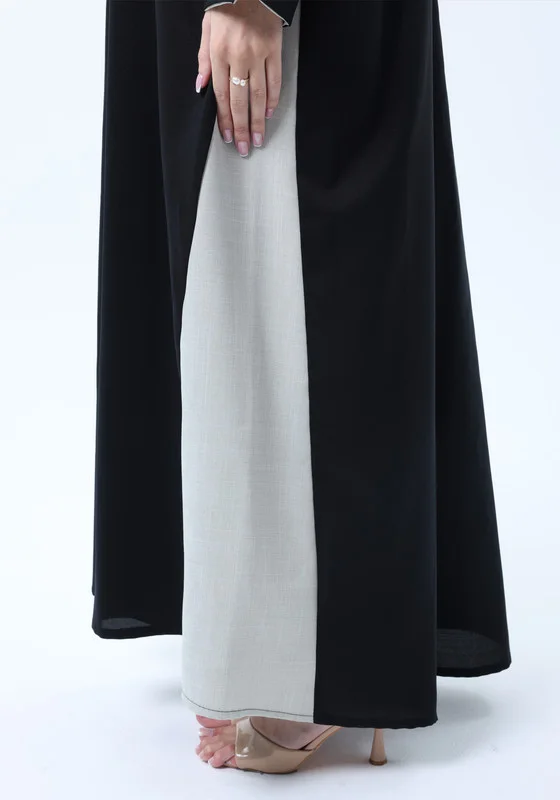MSquare Fashion Two-Tone Colorblock  Melange Abaya with Contrast Piping and Slit Sleeves comes with Headscarf