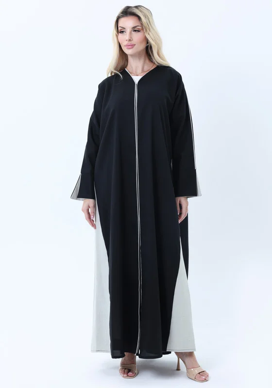 MSquare Fashion Two-Tone Colorblock  Melange Abaya with Contrast Piping and Slit Sleeves comes with Headscarf