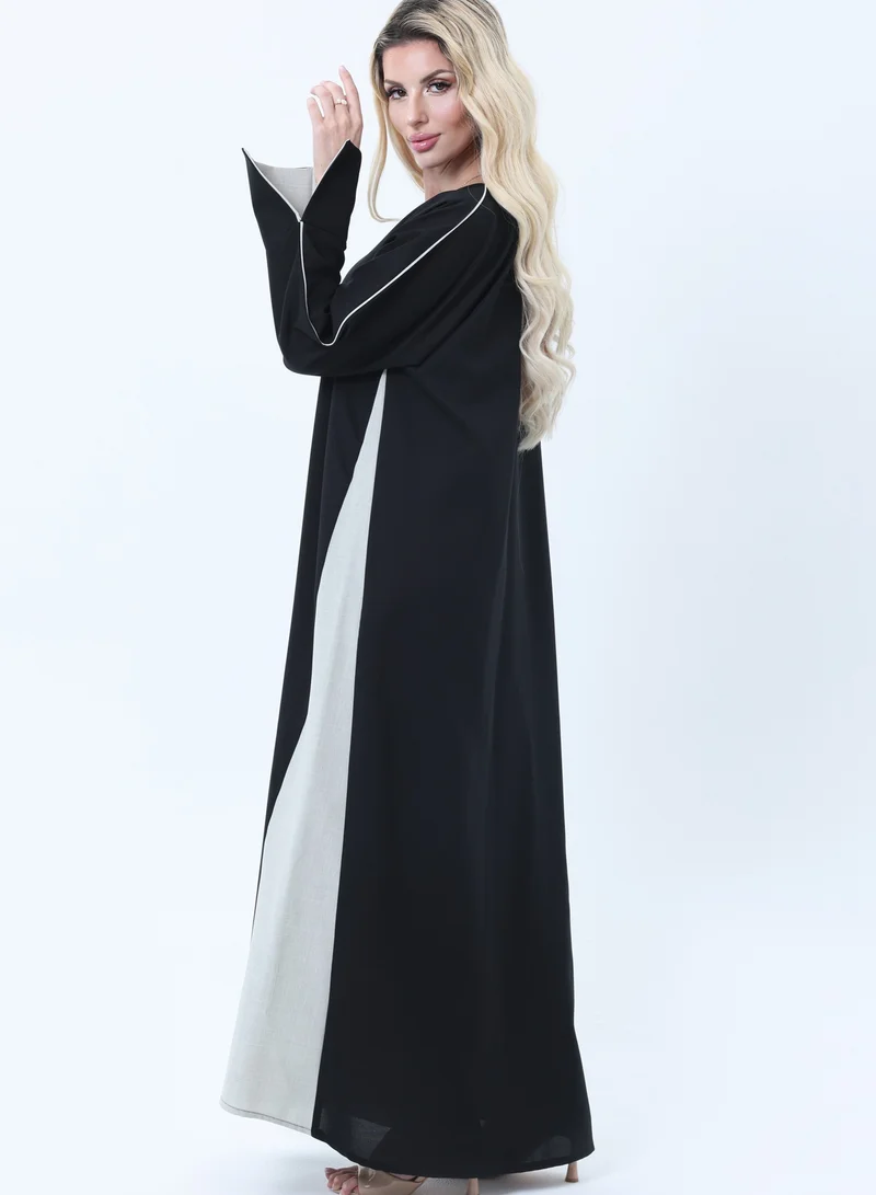 MSquare Fashion Two-Tone Colorblock  Melange Abaya with Contrast Piping and Slit Sleeves
