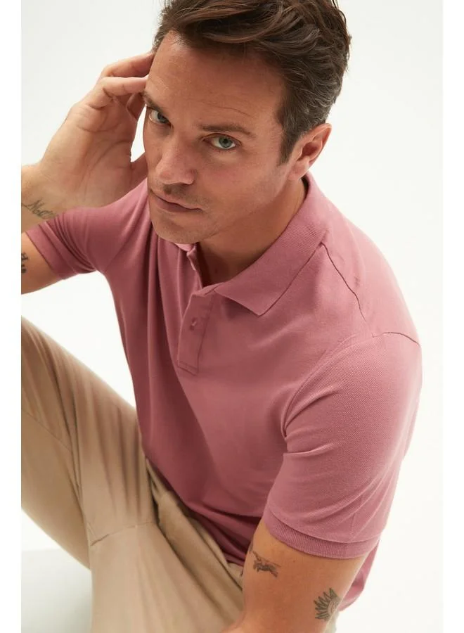 JUNE June Men Regular Fit 100% Cotton Basic Polo Neck Tshirt Rose