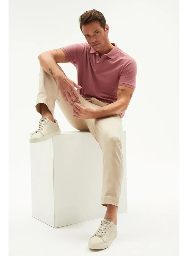 JUNE June Men Regular Fit 100% Cotton Basic Polo Neck Tshirt Rose